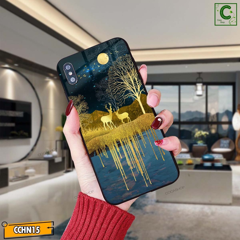Ốp lưng iphone mặt kính cao cấp  - Đôi hươu vàng trên rừng vàng tài lộc - 6/6plus/6s/6splus/7/7plus/8/8plus/x/.....