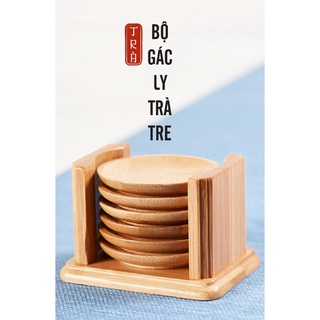 Bộ đế lót ly trà thủ công, được làm bằng tre tự nhiên, bao gồm 6 dĩa, kích thước 10.5x7.5x10.5cm