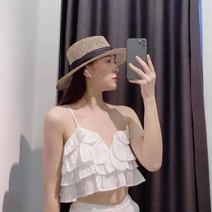 ÁO TRẮNG HAI DÂY THÂN XẾP TẦN - SAKURA TOP
