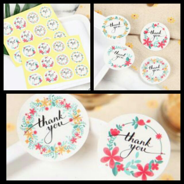 Tem dán, sticker thank you viền hoa tròn | Shopee Việt Nam