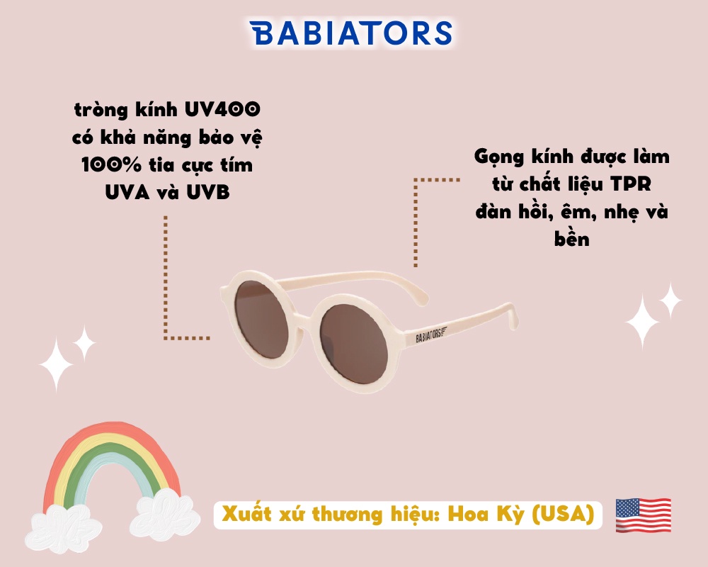 Mô tả Kính chống tia cực tím có tròng kính phân cực Babiators – Sweet Cream, cho bé 3-5 tuổi - 2