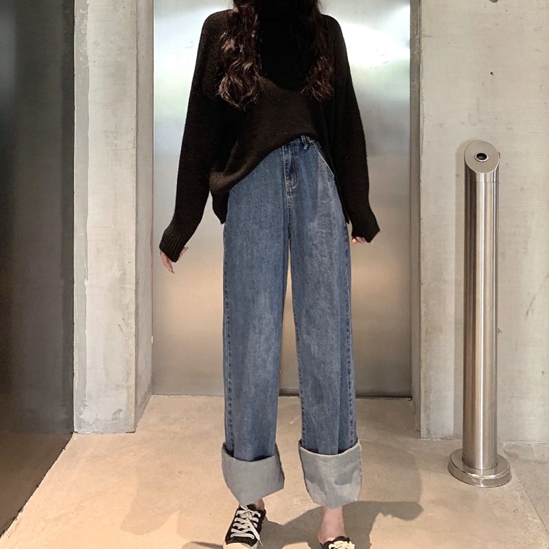 Ảnh Daduhey Quần Jeans Nữ Cạp Cao Ống Rộng Cá Tính 1