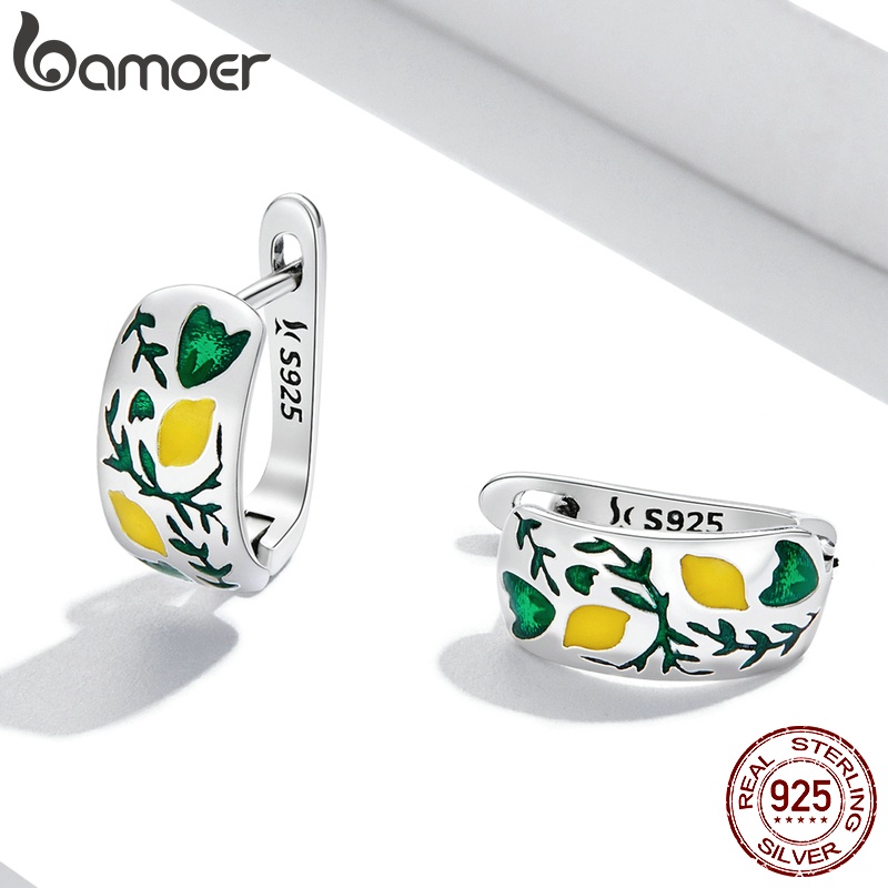 1 Cặp Bông Tai bamoer Bạc 925 Hình Lát Chanh Và Lá Thời Trang Cho Nữ sce1376