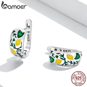 1 Cặp Bông Tai bamoer Bạc 925 Hình Lát Chanh Và Lá Thời Trang Cho Nữ sce1376