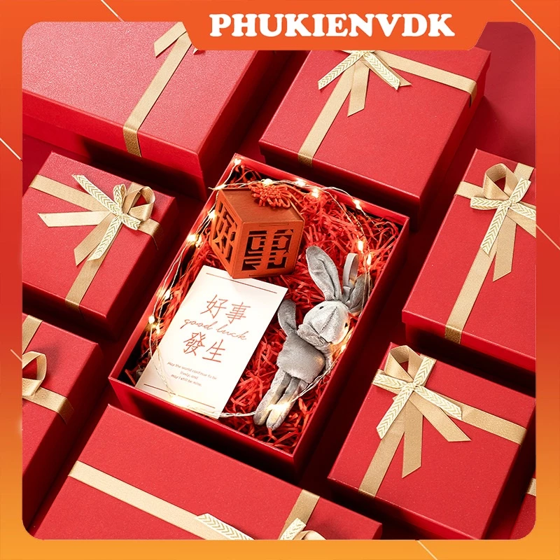 Hộp quà tặng hộp quà tết hộp quà Noel Valentine hộp quà sinh nhật gắn nơ màu đỏ