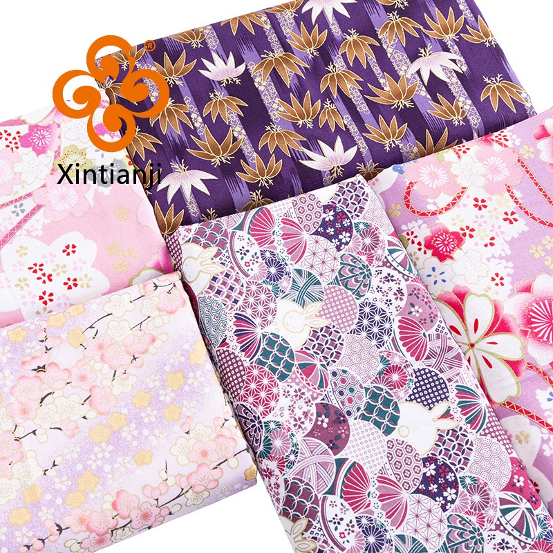 Vải cotton in hình phong cách Nhật Bản để may vá, váy DIY, TJ1023.