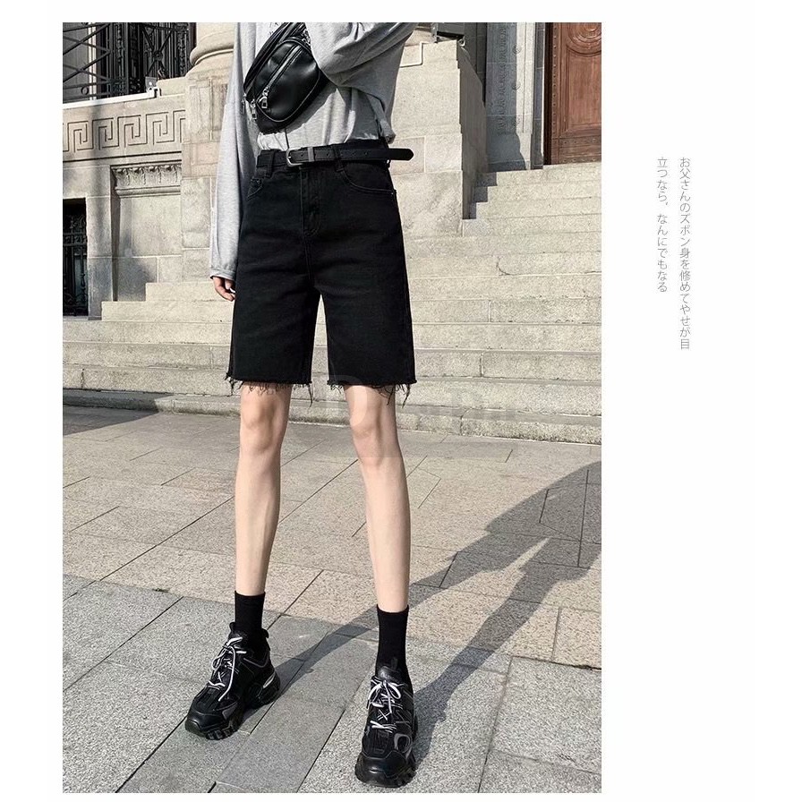 Ảnh Quần short denim daduhey màu đen dáng suông ống rộng phong cách Hàn Quốc mùa hè cho nữ (không kèm thắt lưng Pos) 1