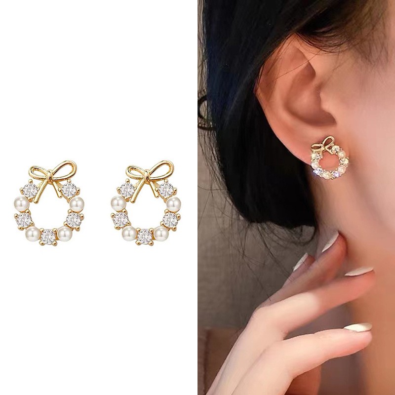 Bông Tai Mạ Bạc 925 đính đá ngọc trai nhân tạo Xinh Xắn Phong Cách Hàn Quốc
