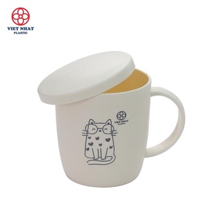 Cốc nhựa tròn có nắp Hokori Việt Nhật 6039 chịu nhiệt tốt, ca uống nước màu sắc xinh xắn có quai cầm tiện lợi { H }