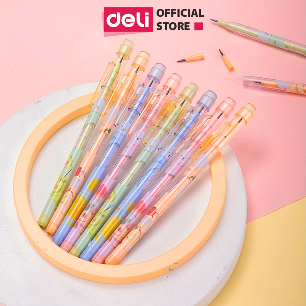 Bút chì khúc học sinh 2B HB Deli màu ngẫu nhiên có thể thay thế ngòi, an toàn cho trẻ em khi sử dụng