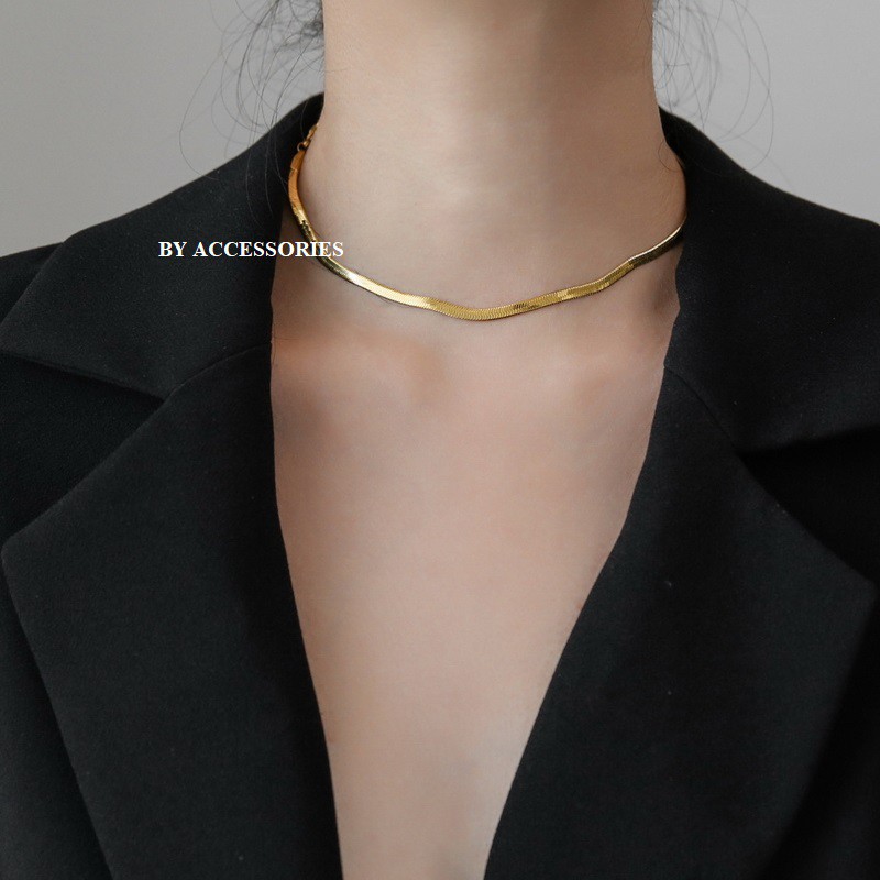 Choker dây chuyền nữ unisex titan xích bản xương cá kiểu mì dẹp 3mm có nhiều size không gỉ WN200801