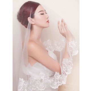 Fine 150cm Nữ Cô Dâu Ngắn Đám Cưới Veil Trắng Một Lớp Ren Cạnh Hoa Táo