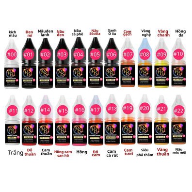 Mực phun xăm Hữu Cơ, ĐỎ ĐẤT và 22 màu Mực Nước phun xăm Thẩm Mỹ