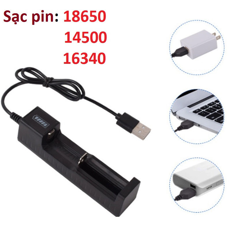 Bộ sạc đa năng pin 18650 / 14500 / 16340 Cổng USB sạc đầy pin tự ngắt ...