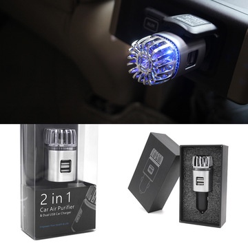 Máy lọc không khí ô tô tạo ion âm Ionkini 12V kèm tẩu sạc 2 cổng USB 5V/2A khử mùi, lọc bụi cho xe hơi-cao cấp-siêu xịn