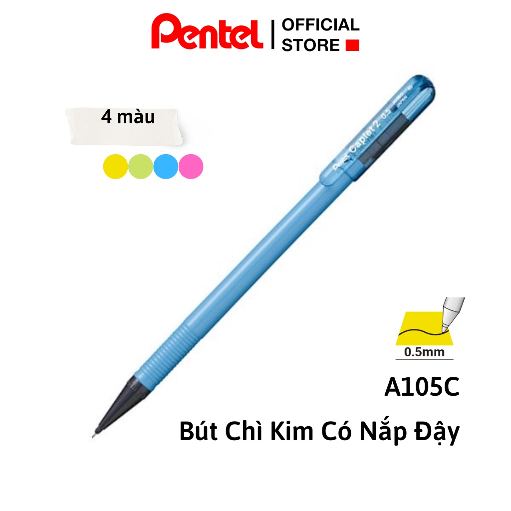 Bút Chì Kim Pentel Caplet Màu Neon A105C Ngòi 0.5mm | Thiết Kế Đẹp Mắt | 4 Màu Vỏ