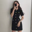 Đầm mini SUXI dệt kim cổ tròn xinh xắn phong cách retro dành cho nữ