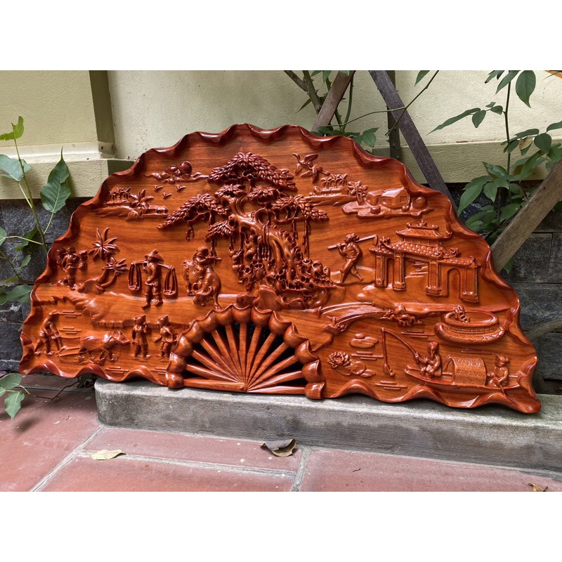 Tranh Quạt Gỗ Đồng Quê Kích Thước 60*120cm sơn pu cao cấp