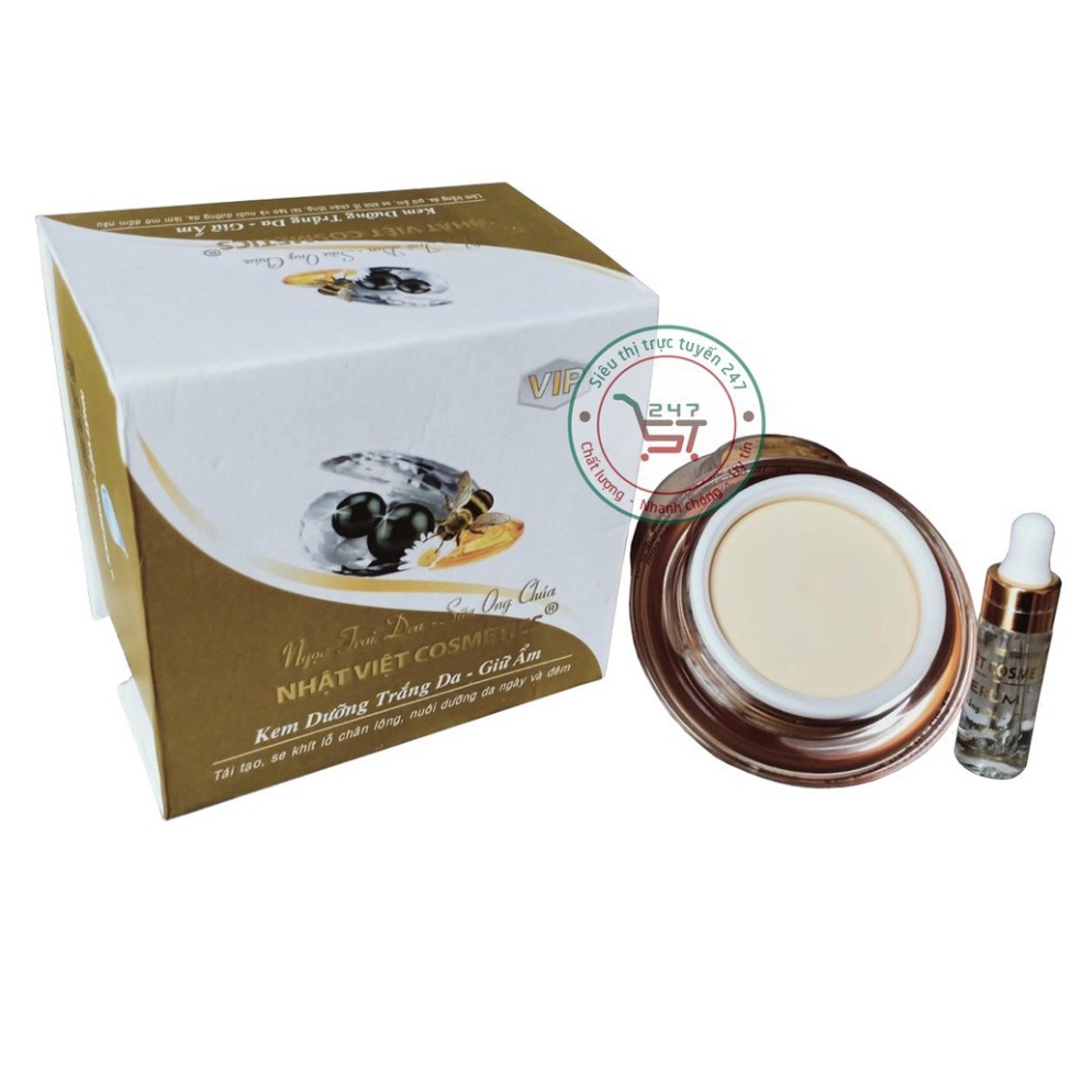 Kem dưỡng Trắng da mặt Giữ ẩm Se khít lỗ chân lông Ngọc Trai Đen sữa ong chúa Nhật Việt 25g (Trắng Vàng)
