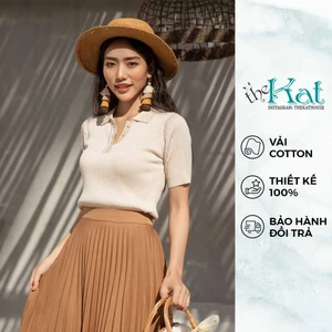 Áo Polo Nữ Dệt Kim tay ngắn The Kat House, chất vải thoáng mát, thấm hút mồ hôi