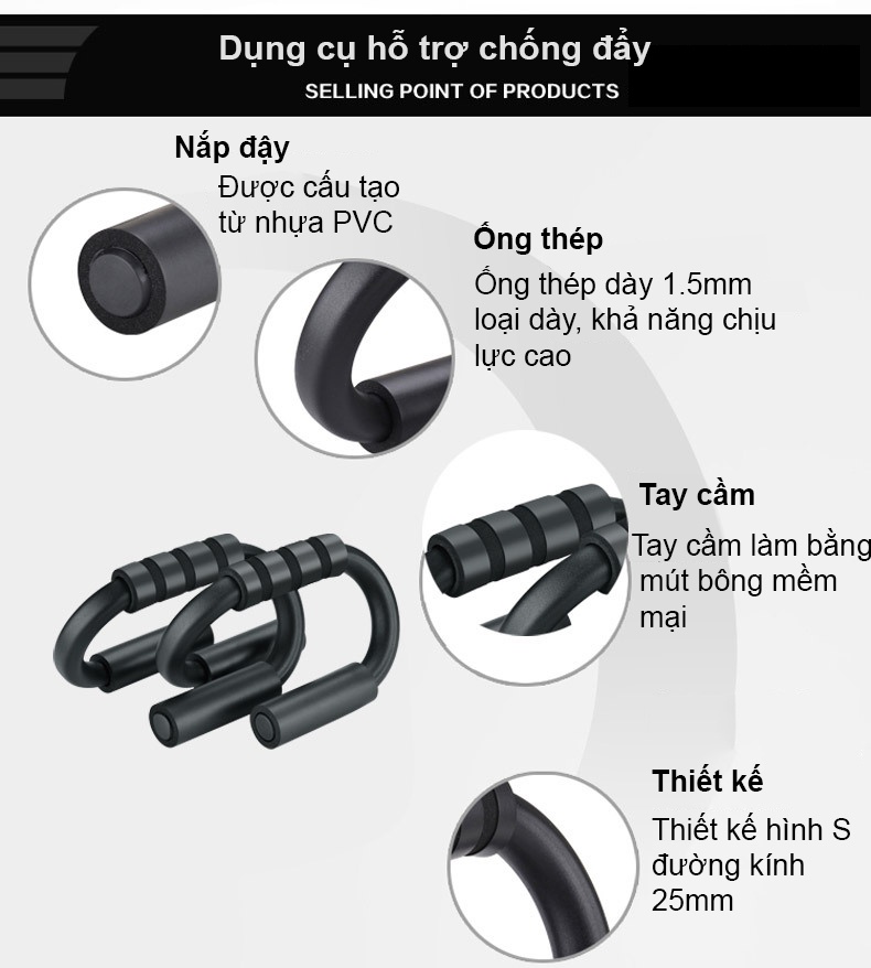 Mô tả Dụng Cụ Hít Đất Bảo Hành 12 Tháng Bộ Tập Chống Đẩy Tay Cầm Đệm Xốp Êm Ái Lõi Thép Chịu Lực Cao Cleacco DCHD Boro Sport - 2