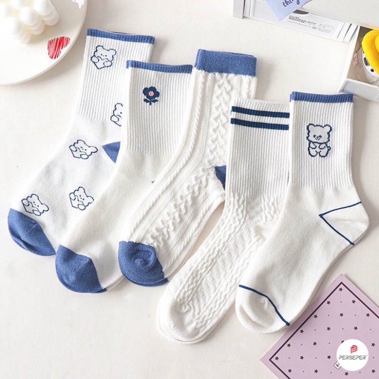 Tất cổ cao nữ nam chất vải Hàn mát thoáng khí  vớ cổ cao phong cách teen cá tính thun cotton ESHOP