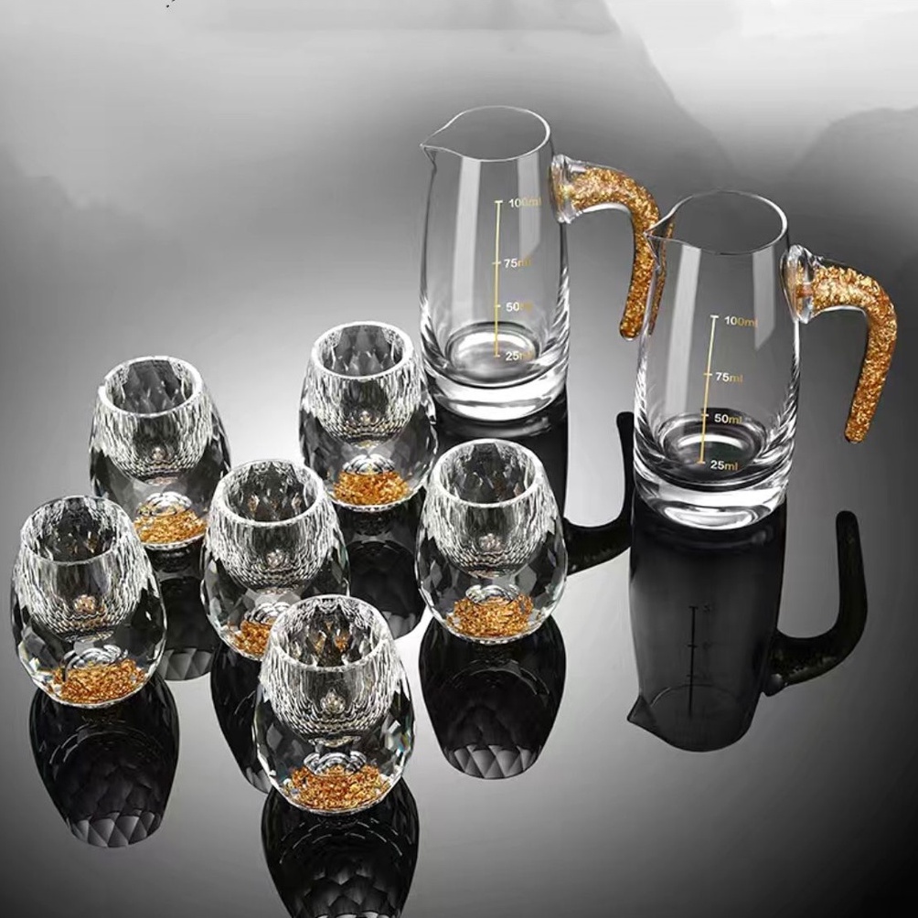 Bộ Ly thủy tinh 7 Món Bộ ly Rượu Pha lê dày dặn đẹp thiết kế sang trọng  tiện lợi Cốc thủy tinh quay vàng