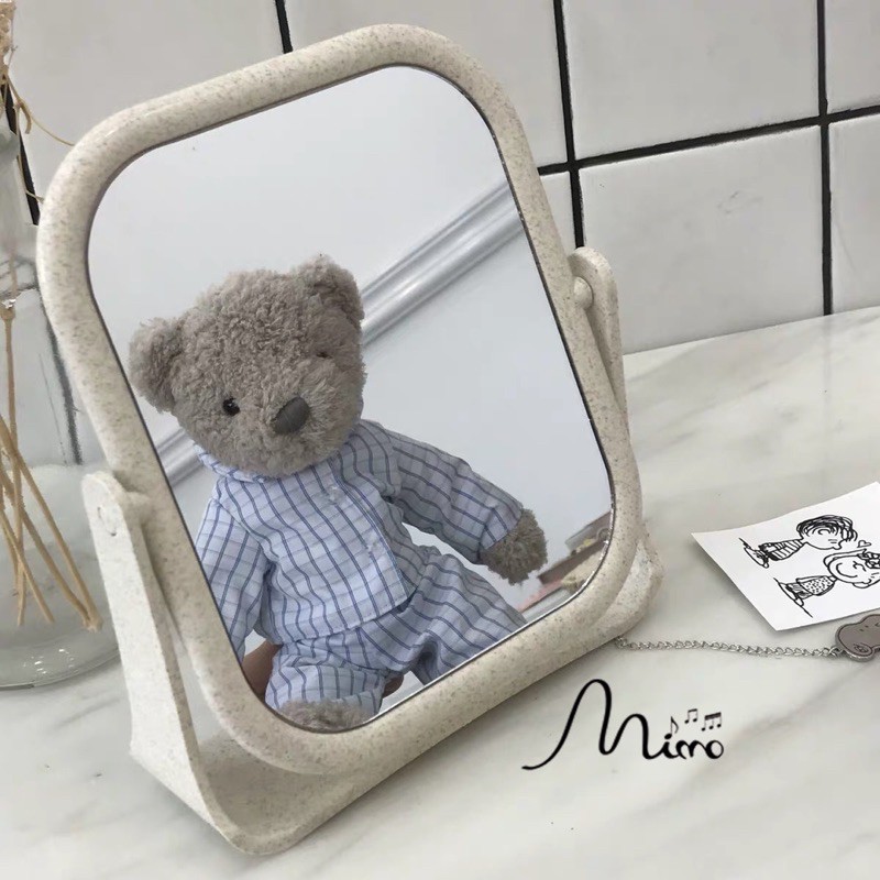 Gương Để Bàn💚CAM KẾT CHUẨN💚 Gương Trang Điểm Để Bàn 2 Mặt Xoay Chất Liệu Lúa Mạch Bền Chắc