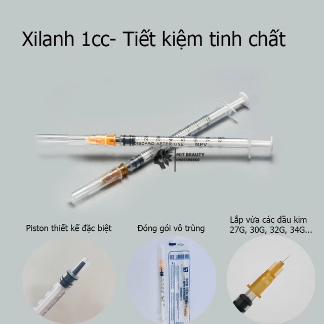 10 Bơm tiêm MPV 1ml 25G 26G 13mm xilanh 1cc tiết kiệm tinh chất tiêm prp lắp đầu kim meso