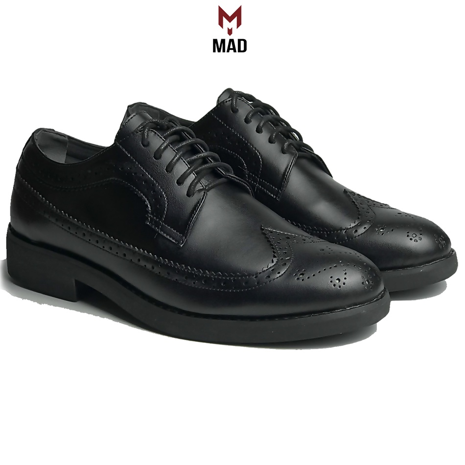 Giày tây derby brogues longwing MAD black công sở nam da bò cao cấp nhập khẩu thời trang tăng chiều cao 4cm