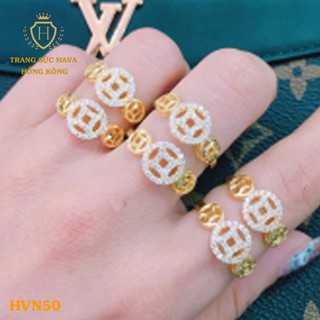 Nhẫn Nữ Kim Tiền Tài Lộc Bản To Đính Đá Xi Mạ Vàng Non Cao Cấp (Có Hộp Nhựa) Trang Sức Hava