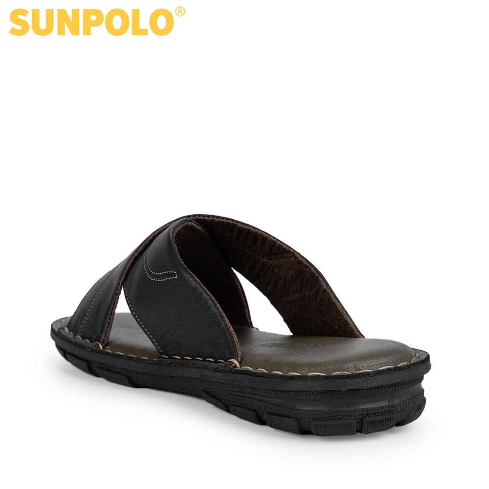 Ảnh Dép Nam Quai Chéo Da Bò SUNPOLO AQC026 Đen Có Big size 44 45 3