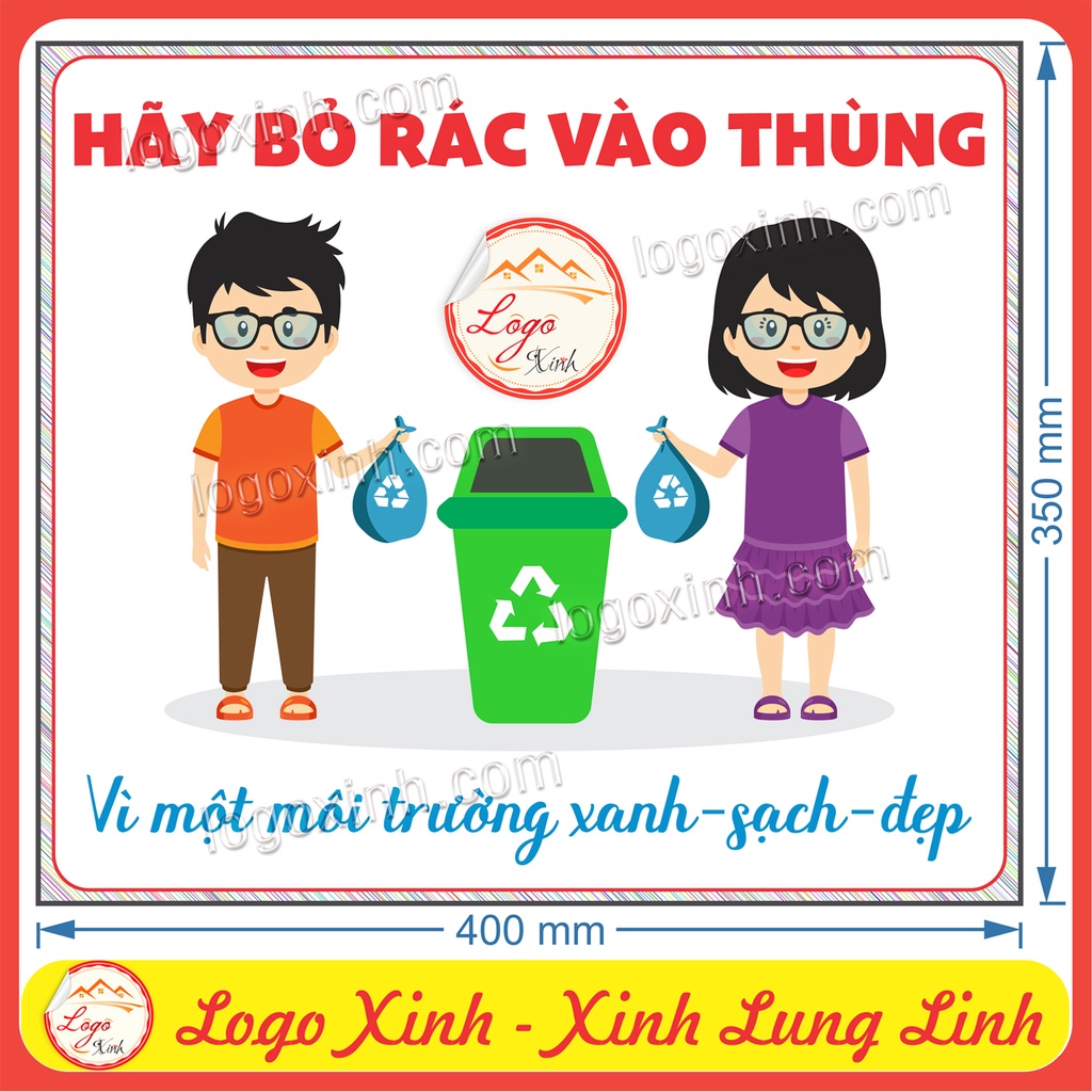 LOGO STICKER TEM DÁN HÃY BỎ RÁC VÀO THÙNG, NHẮC NHỞ ĐỔ RÁC ĐÚNG NƠI QUY ...
