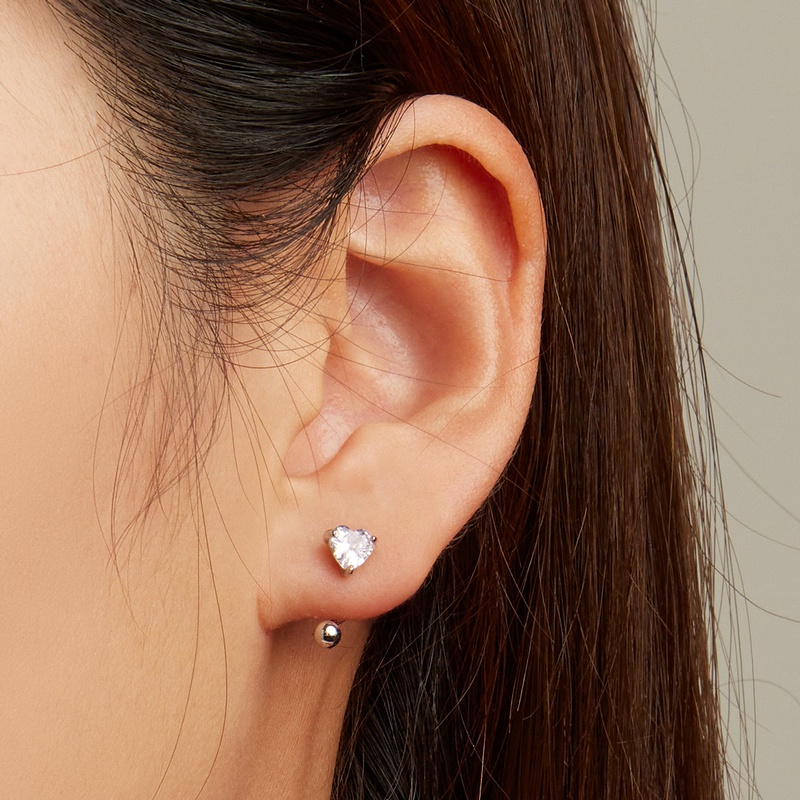 BAMOER Bông Tai bạc 925 Hình Trái Tim Đính Đá zircon Thời Trang Cho Nữ