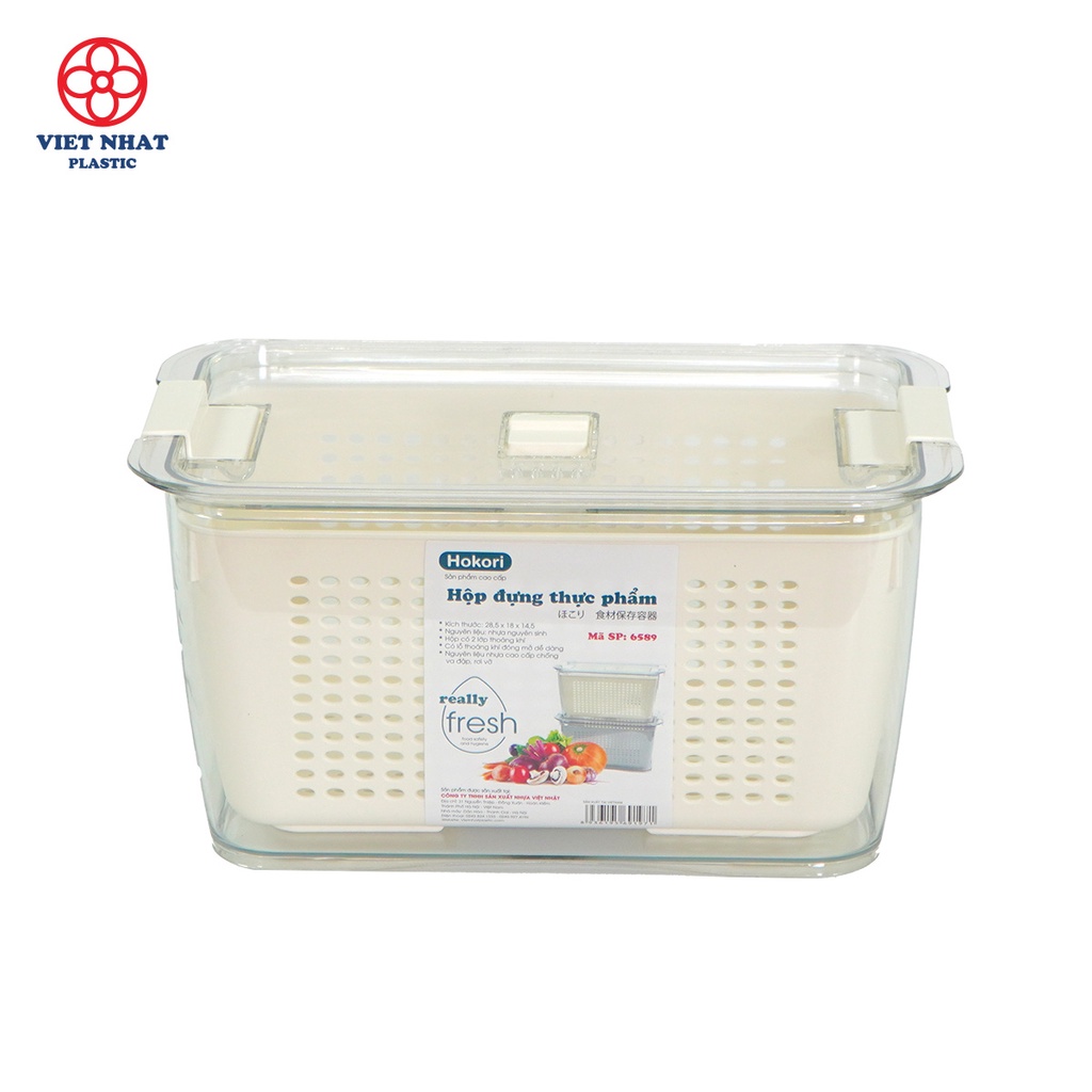 Hộp đựng thực phẩm 2 lớp Hokori, Hộp bảo quản thức ăn có lỗ thoát nước Việt Nhật  6588-6589