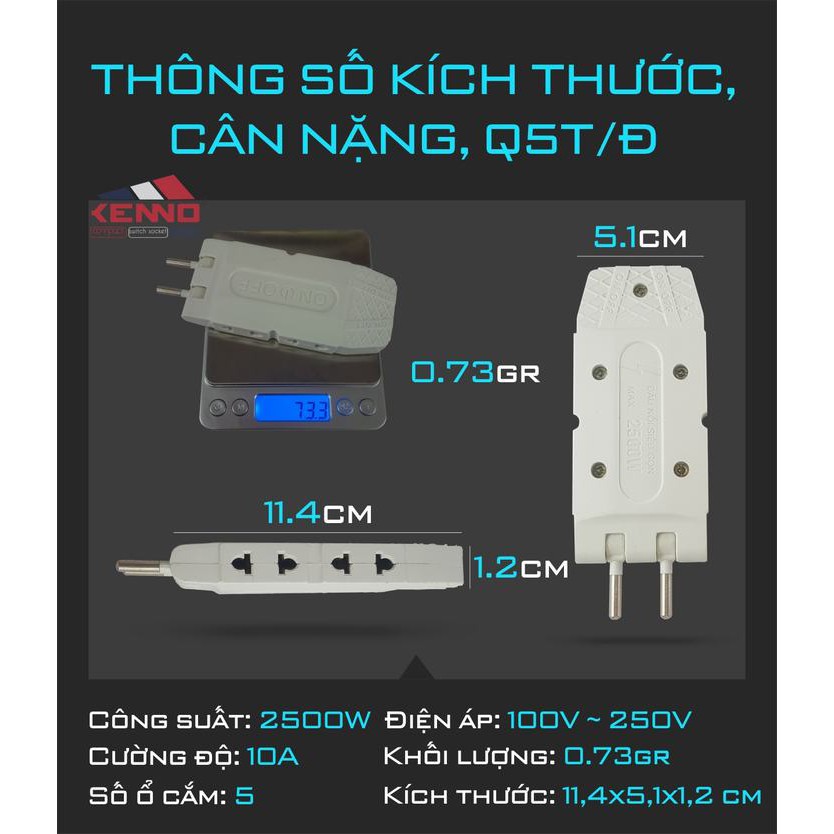 Phích cắm điện thông minh đầu nối siêu gọn 1 ra 5 Q5D màu màu đen
