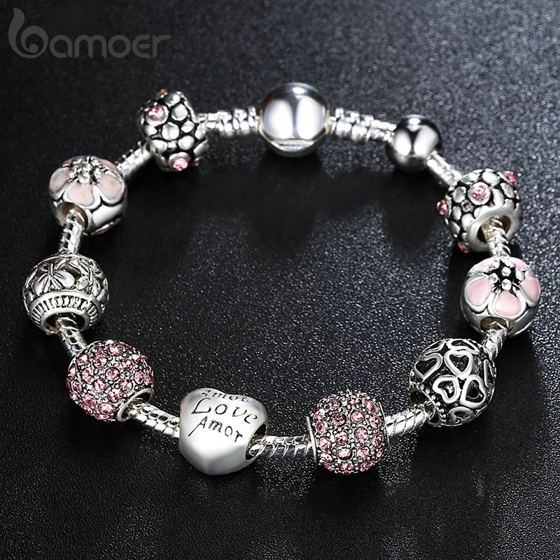 Vòng đeo tay Bamoer PA1455 đính hạt thủy tinh có 4 màu sắc dùng làm quà tặng trang sức thời trang cho nữ