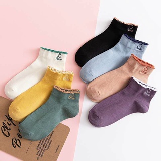 Set 5 Đôi Tất Nữ Cotton Thêu Hình Mặt Cười Dễ Thương..