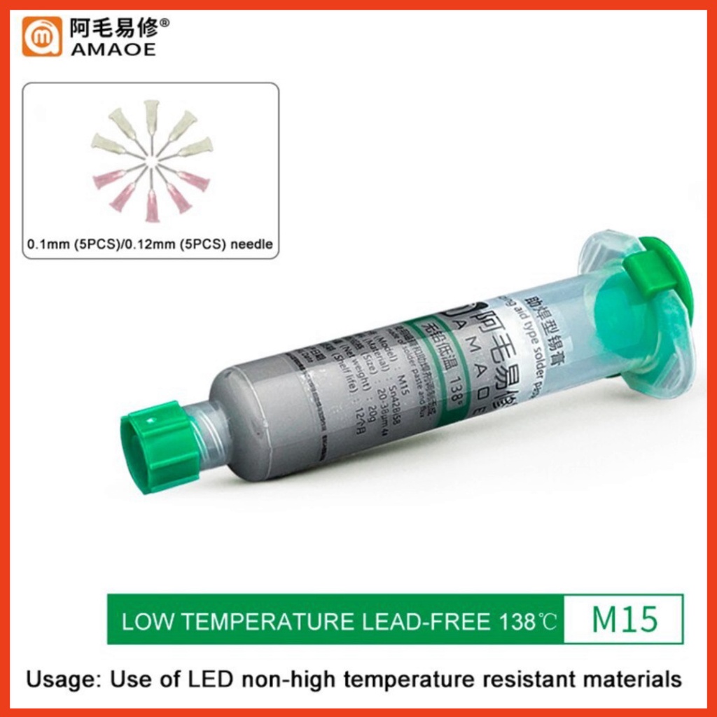 Kem thiếc hàn AMAOE M15 138°c 20g dùng làm chân IC, CPU BGA, hàn socket, câu dây, hàn cáp điện thoại