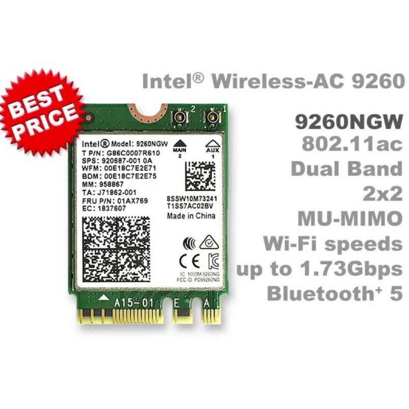 Card WiFi Bluetooth Intel Wireless AC 9260 NGW, Mu Mimo, khe lot chuẩn ...