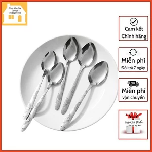 Sét 5 Thìa inox - muỗng súp inox cán dài 17cm trạm khắc hoa văn tinh tếaladanh-net-vn