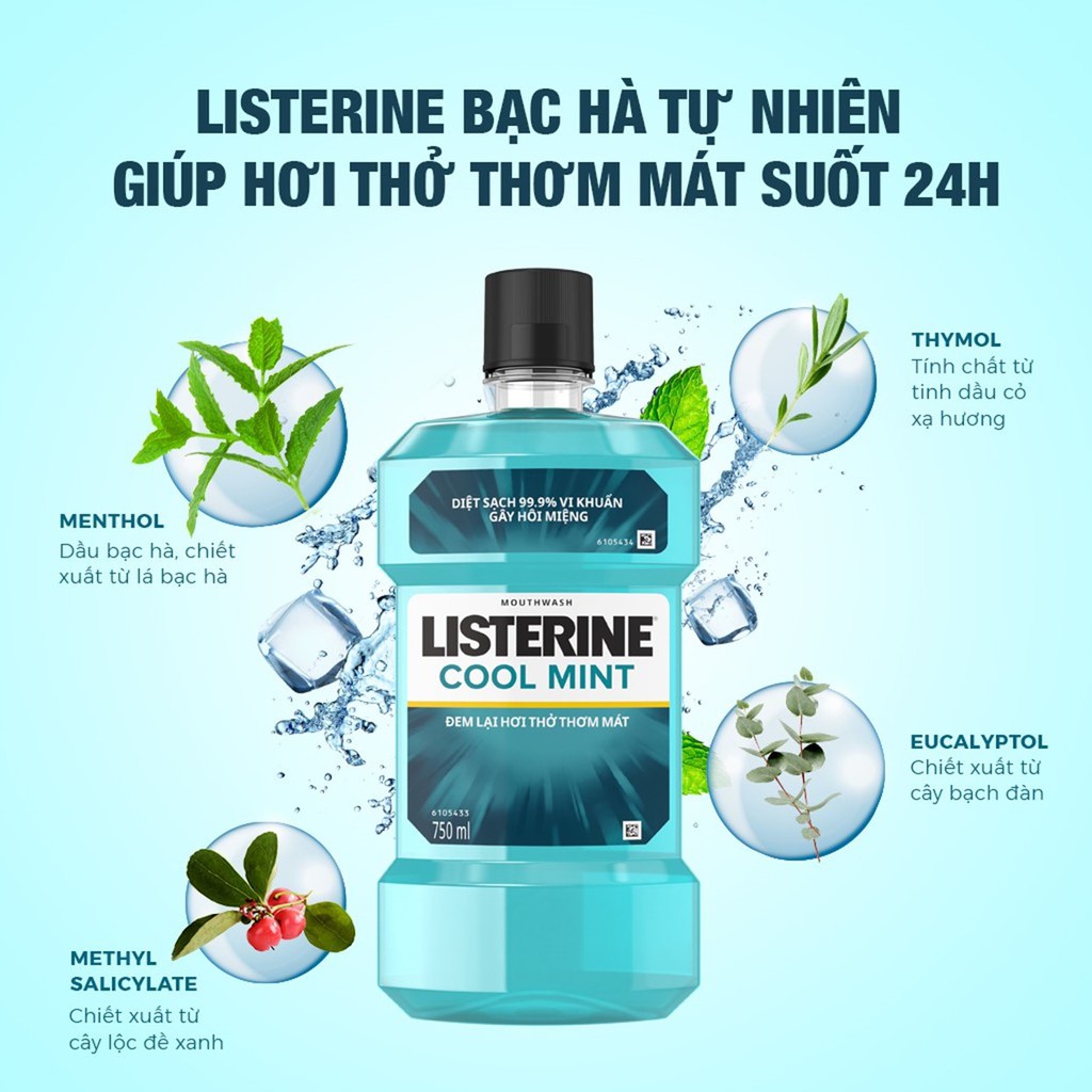 Ảnh Bộ 2 Chai Nước Súc Miệng Listerine Diệt Khuẩn, Giữ Hơi Thở Thơm Mát Listerine Coolmint Mouthwash 750ml/Chai 2