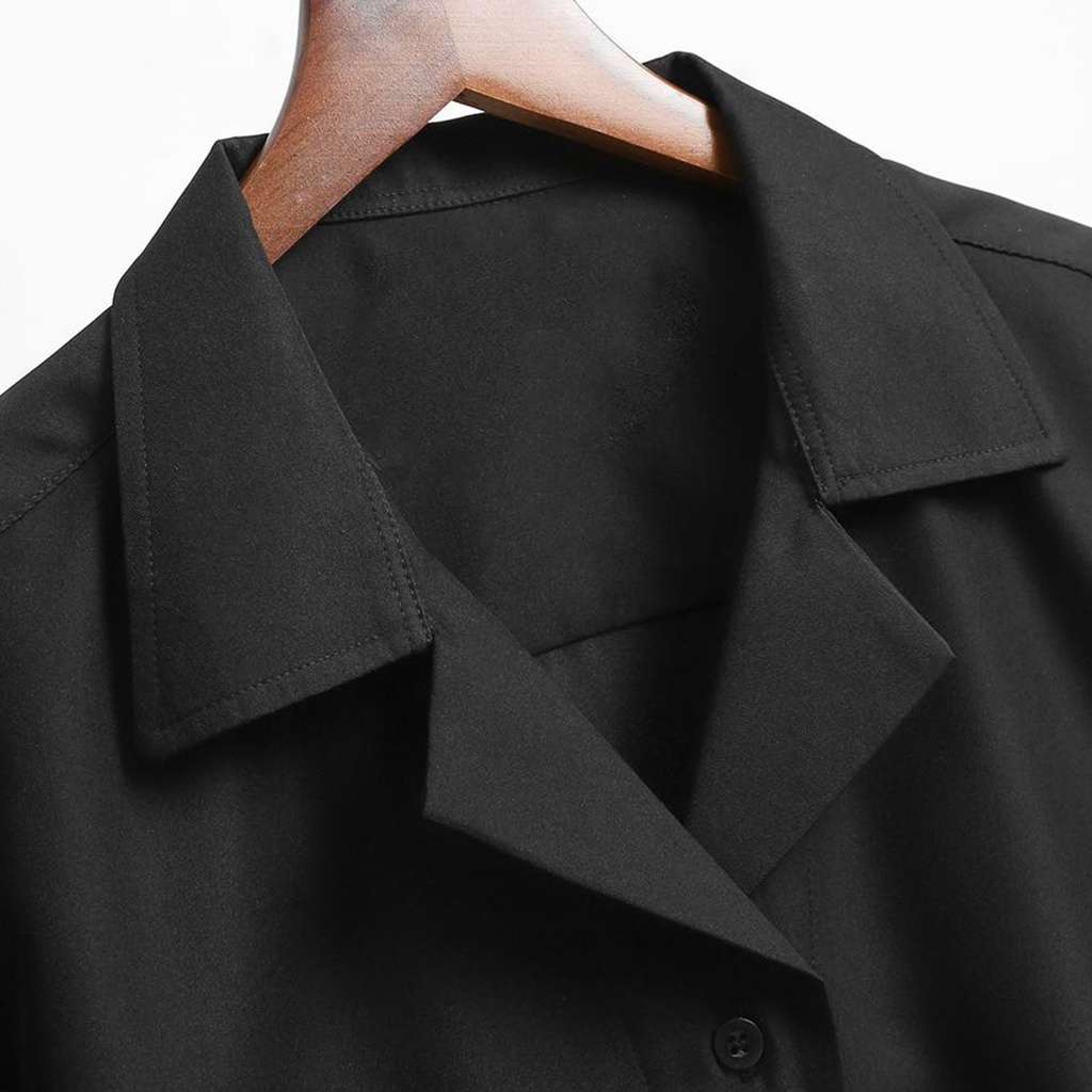 Áo sơ mi Basic Unisex form rộng , cổ vest -NGỰC MẶT CƯỜI HỒNG