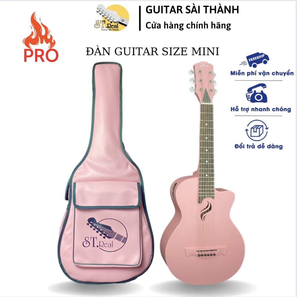 [MÃ giảm 40K]Đàn Guitar Mini Acoustic Mã Pink DC-02 Chính Hãng ST.Real Guitar Sài Thành Kích Thước 80cm Size 1/2