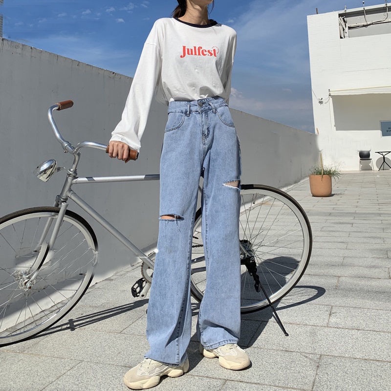 Ảnh Daduhey Quần Jeans Cho Nữ Lưng Cao Xẻ Rách Cá Tính Size S-5XL 2