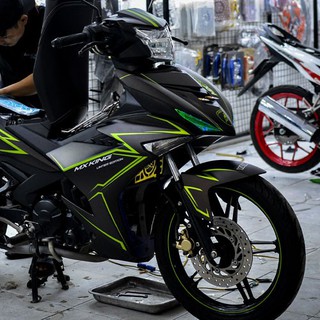 Tem trùm exciter 150 đen chỉ xanh lá mẫu mới, độ team trùm decal xe máy ex dán đời 2015-2020