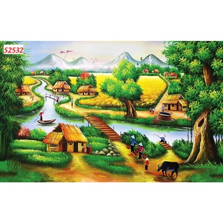 Tranh Đồng Quê Vải Lụa 3D Dán Tường Cao Cấp
