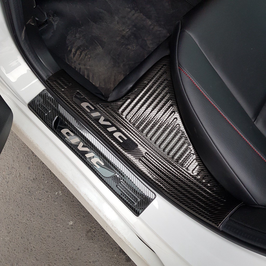 Bộ ốp bậc cửa, nẹp bước chân trong, ngoài xe Honda Civic 2022+ carbon cao cấp