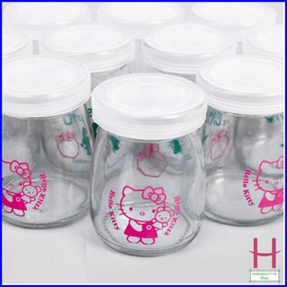 Combo 12 Hũ Thủy Tinh Làm Sữa Chua 100ml Có Nắp In Hình Dễ Thương { H }