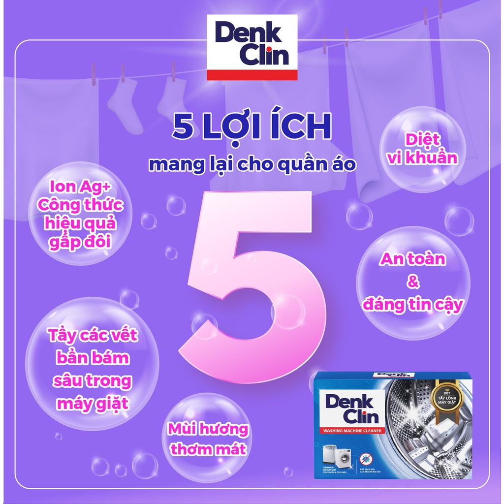 Bột tẩy lồng máy giặt Denkclin 100gr diệt khuẩn khử mùi khử khuẩn không hại máy